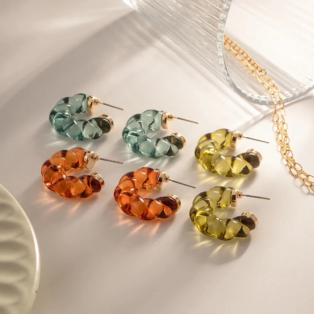 Chic Resin Twist Hoop Earrings - Stylish C-Shaped Earrings