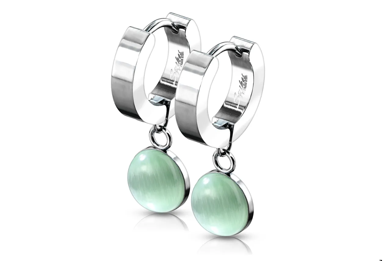 Children's, Teens' and Mothers' Earrings:  Surgical Steel Huggy Hoops with Amethyst Dangles