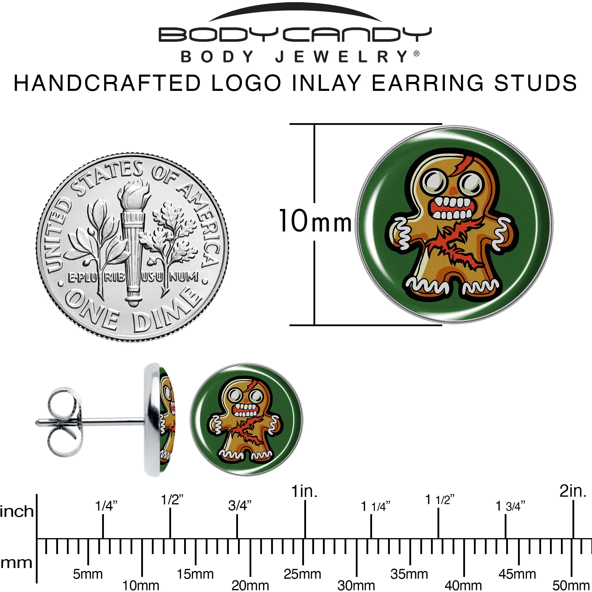 Christmas Holiday Zombie Gingergread Man Stud Earrings