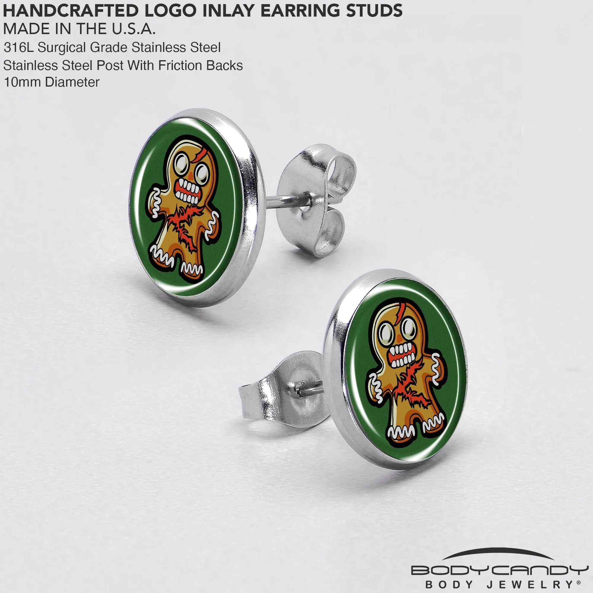 Christmas Holiday Zombie Gingergread Man Stud Earrings