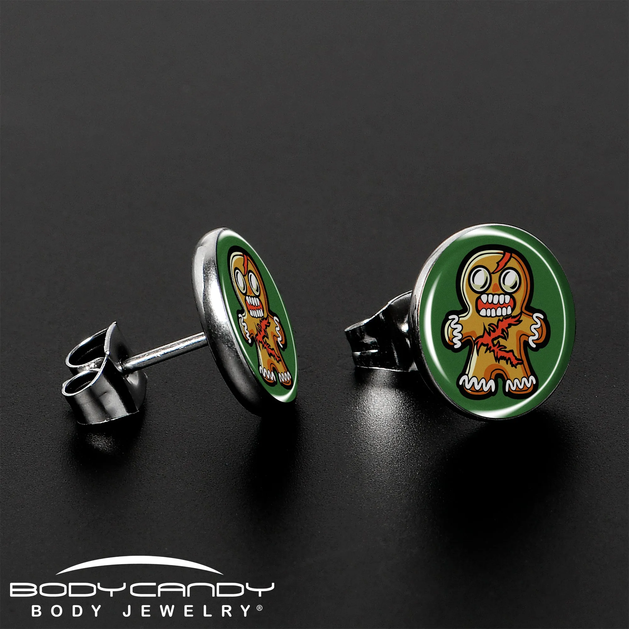 Christmas Holiday Zombie Gingergread Man Stud Earrings