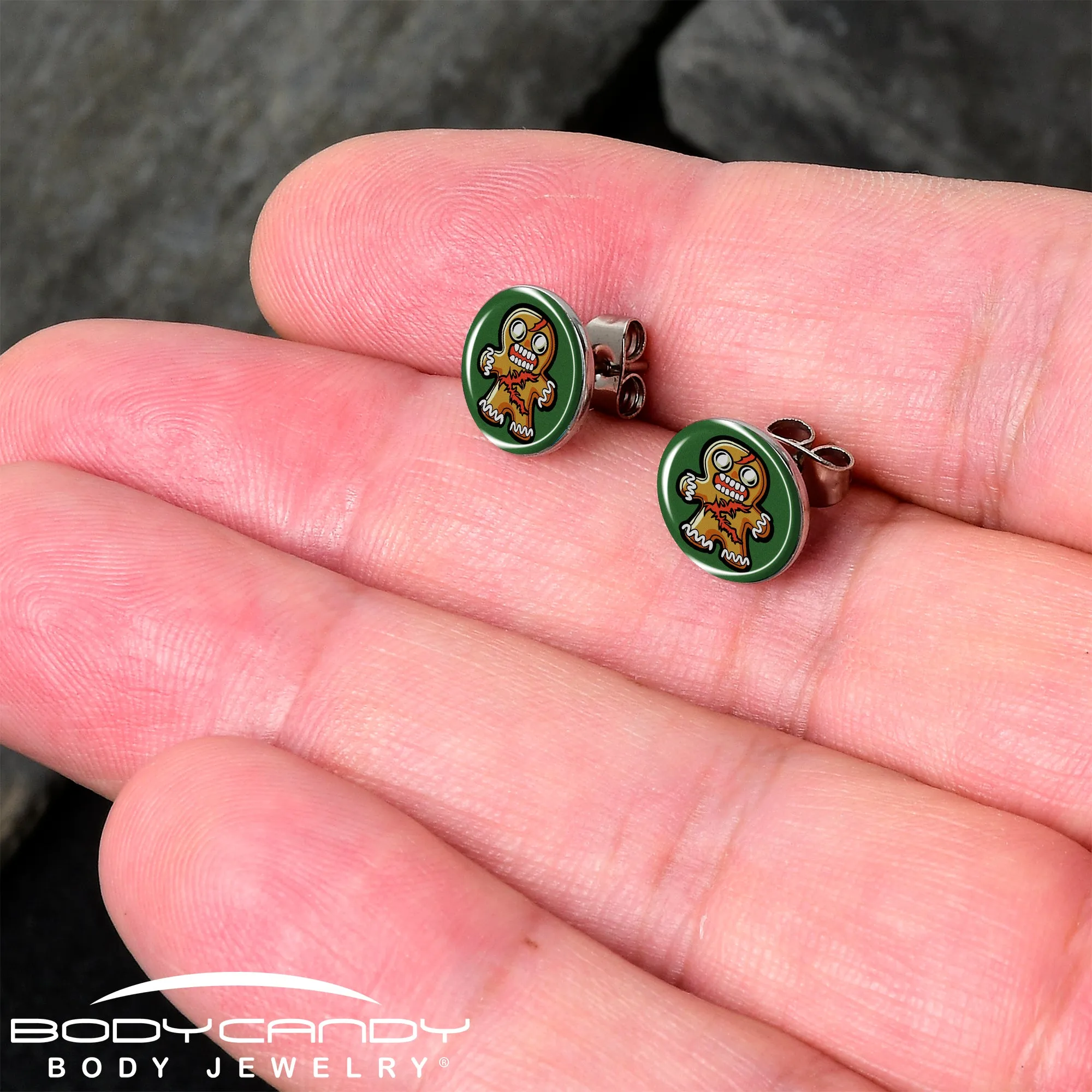 Christmas Holiday Zombie Gingergread Man Stud Earrings