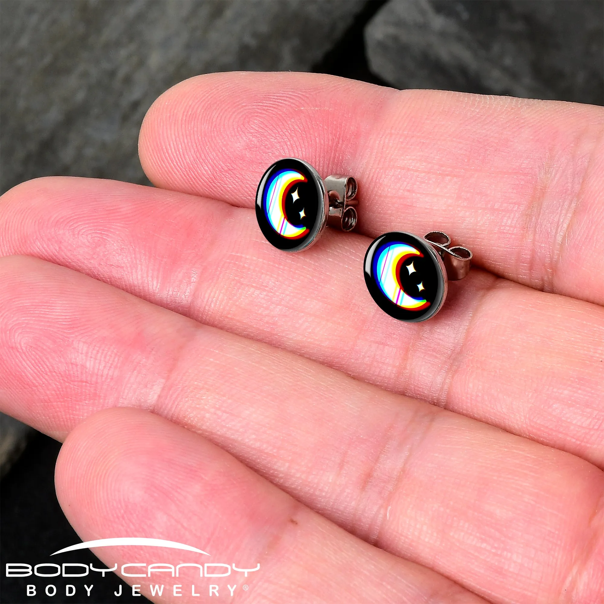 Chromatic Moon Stud Earrings