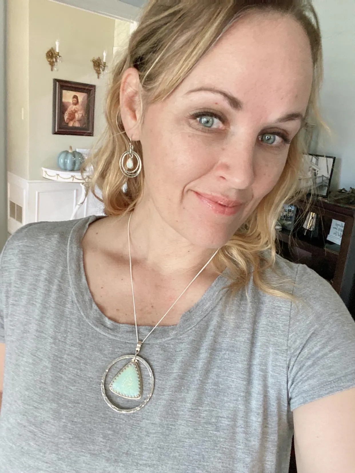 Circle Natural Opal Earrings
