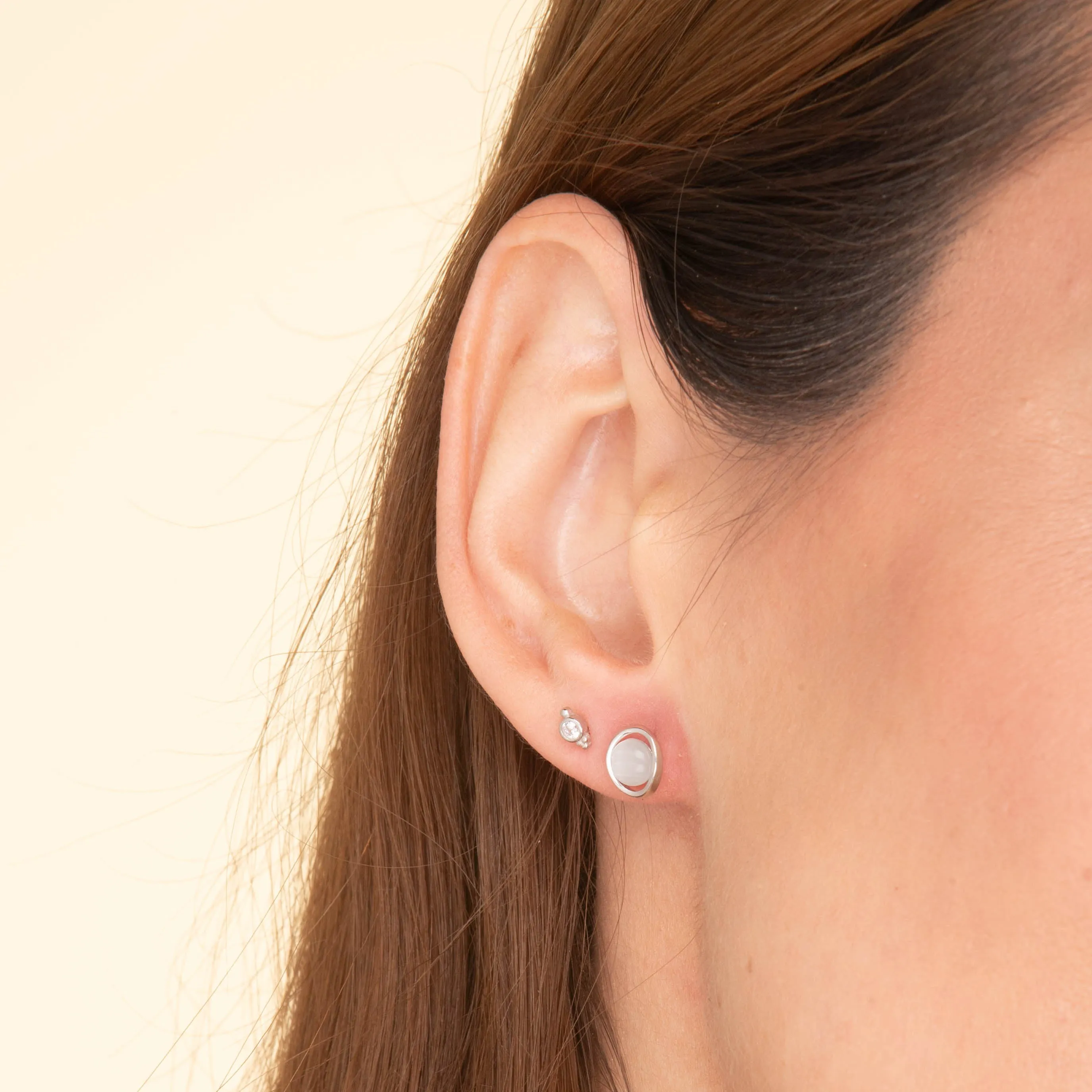 Circular Moonstone Stud Earrings