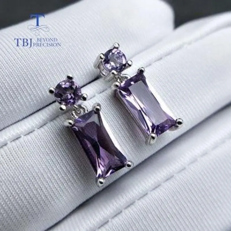 Classic Natural Amethyst Gemstone 925 Sterling Silver Earrings