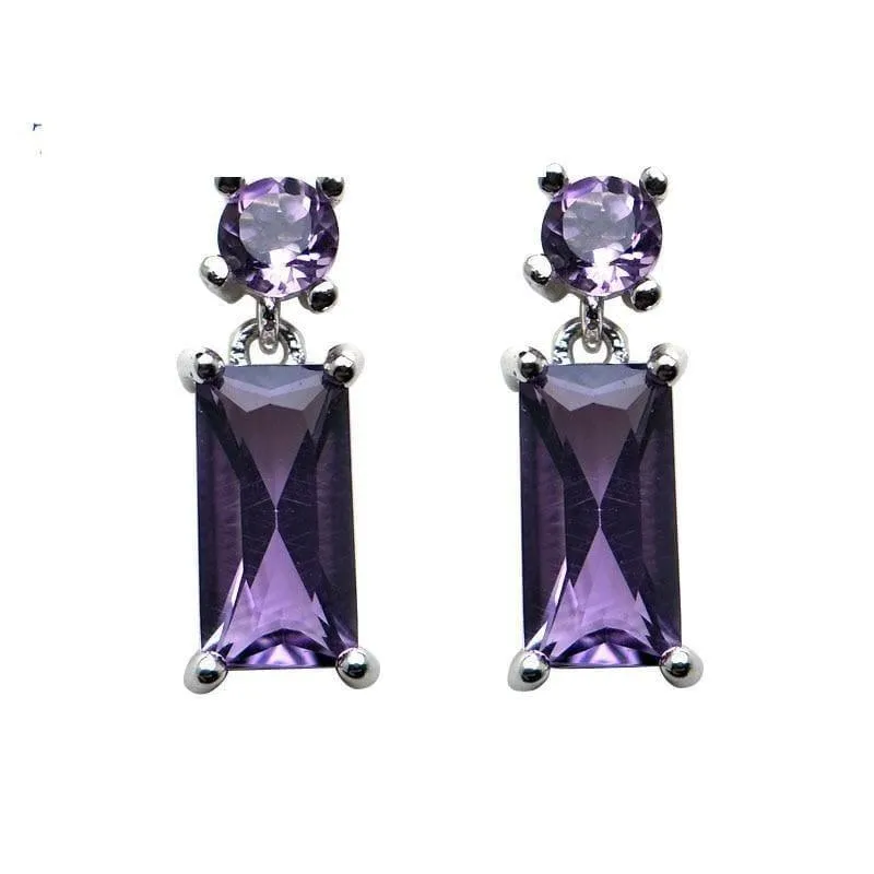 Classic Natural Amethyst Gemstone 925 Sterling Silver Earrings