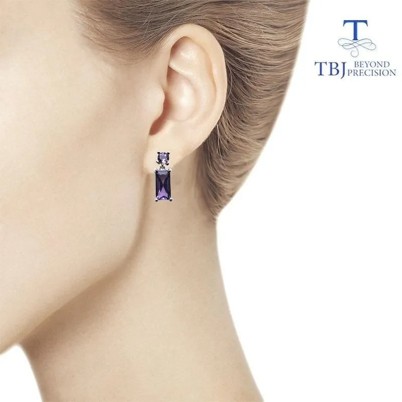 Classic Natural Amethyst Gemstone 925 Sterling Silver Earrings