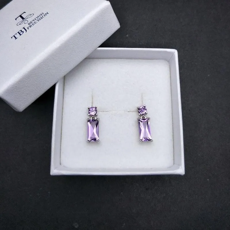 Classic Natural Amethyst Gemstone 925 Sterling Silver Earrings