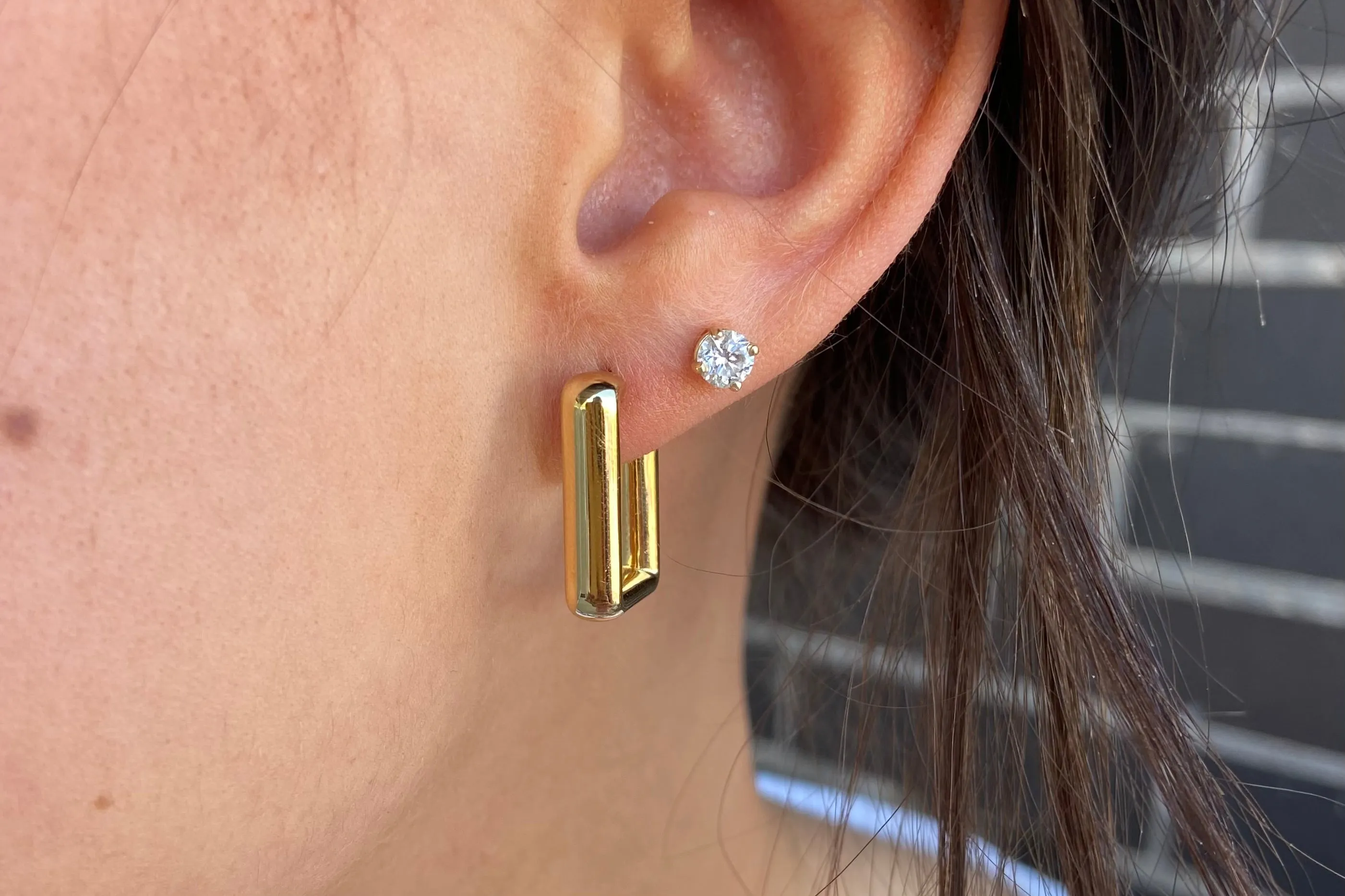 Classic Rectangle White Gold Hoop Earrings