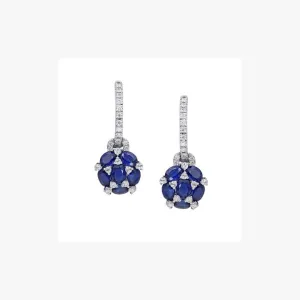 Classical Combination Blue Sapphire White Diamond White Gold Statement Earrings
