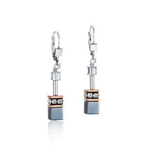 Coeur De Lion Geo Cube Grey & Rose Gold Earrings