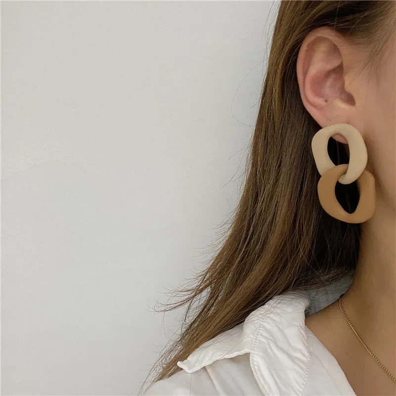 Coffee & Tan Enamel Tiered Curb Chain Drop Earrings