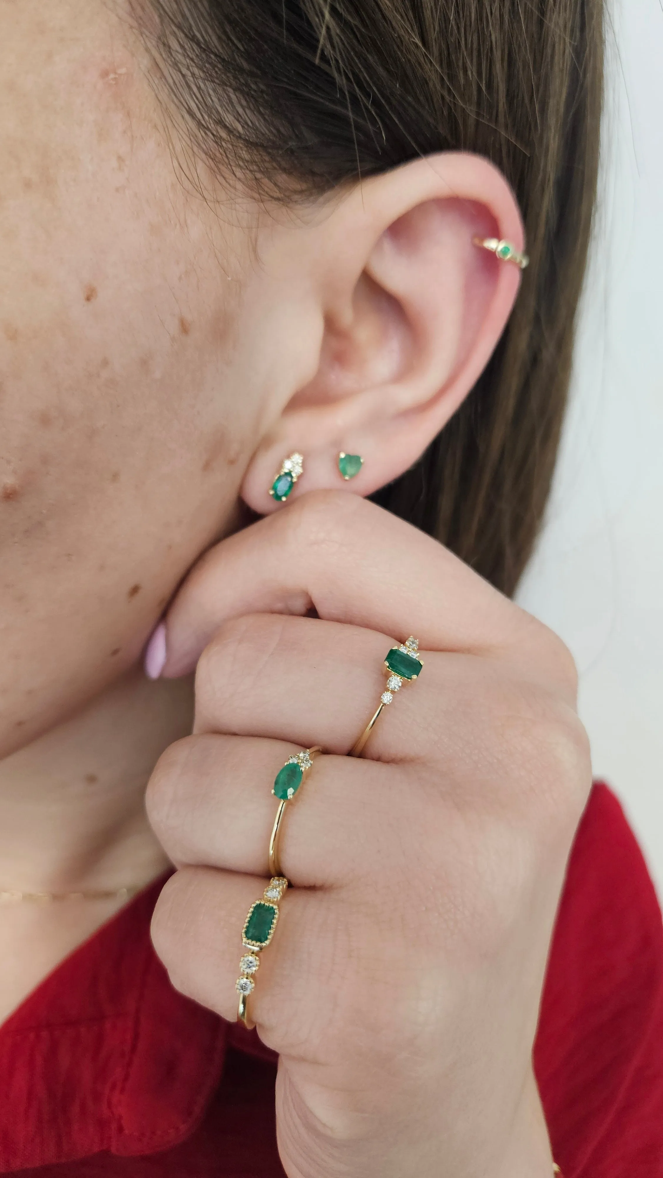 Color Stone Heart Baby Earrings 4X4MM