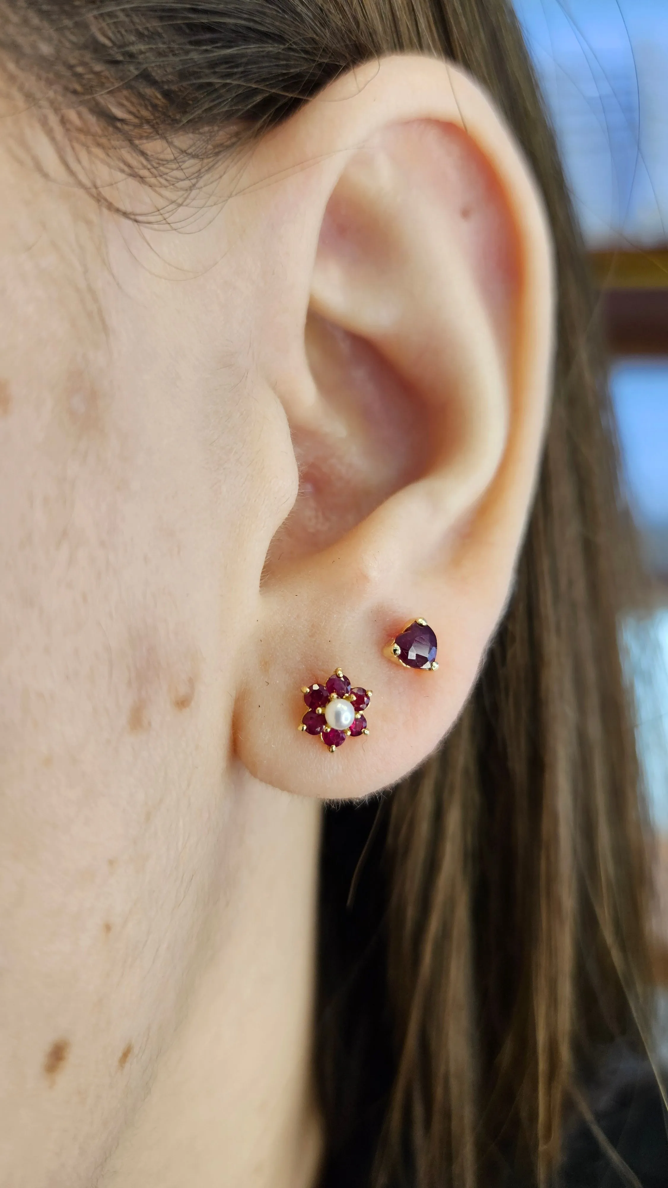 Color Stone Heart Baby Earrings 4X4MM