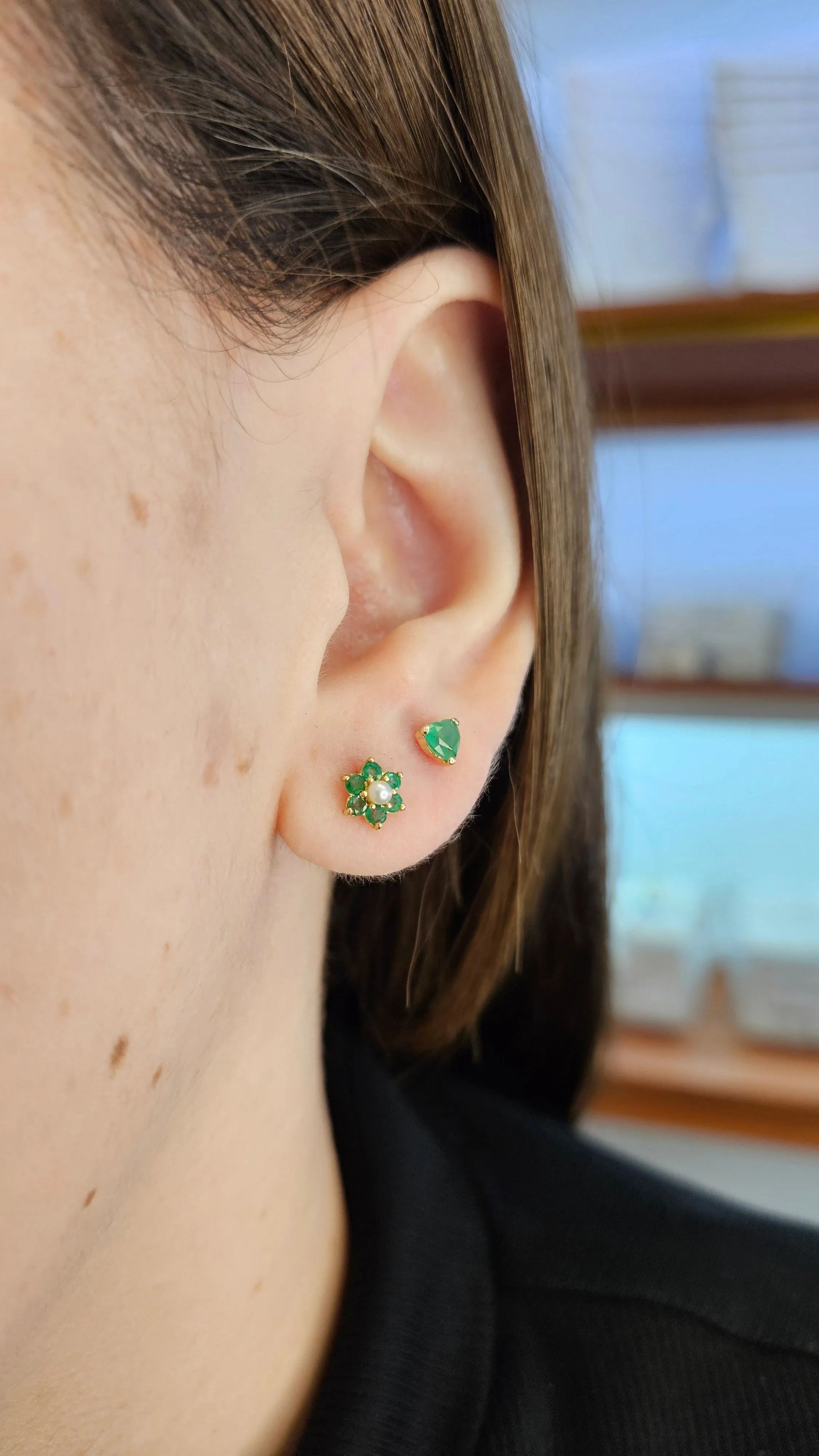 Color Stone Heart Baby Earrings 4X4MM