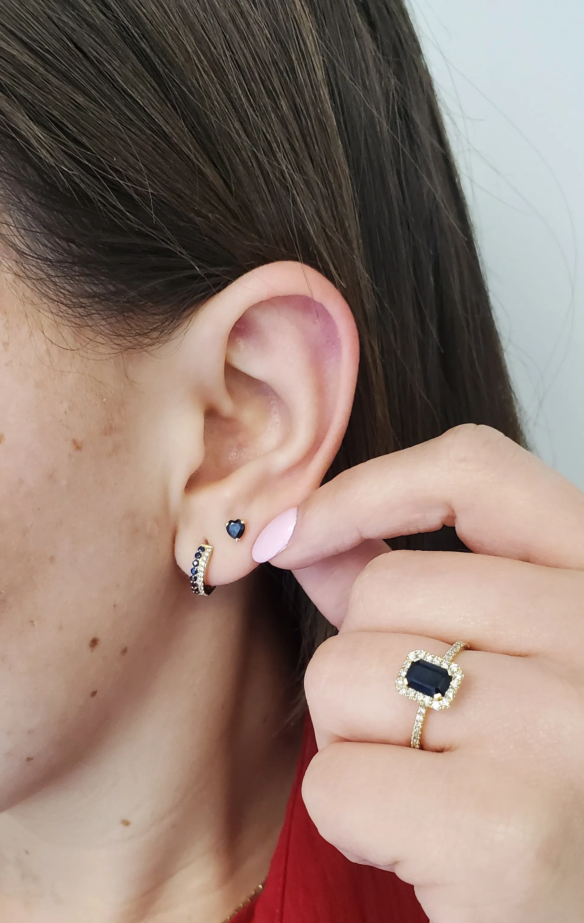 Color Stone Heart Baby Earrings 4X4MM