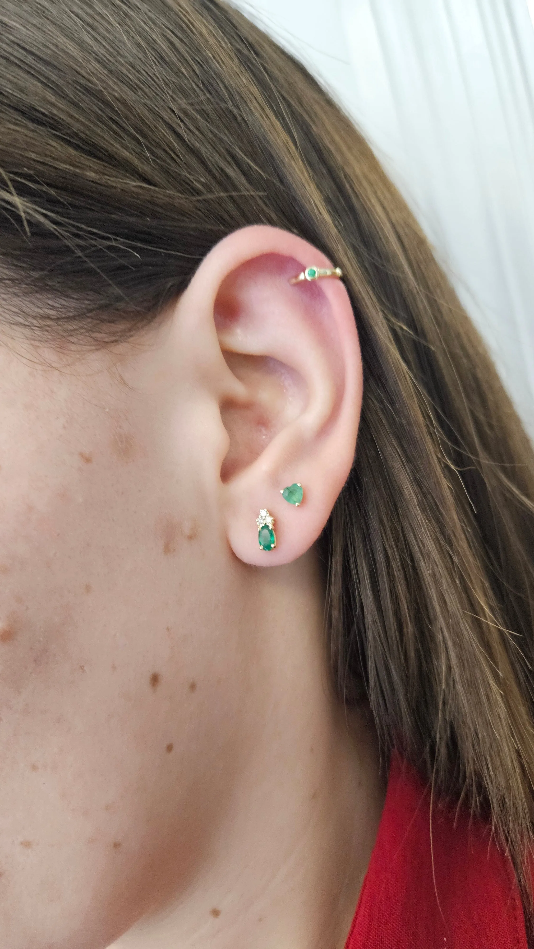 Color Stone Heart Baby Earrings 4X4MM