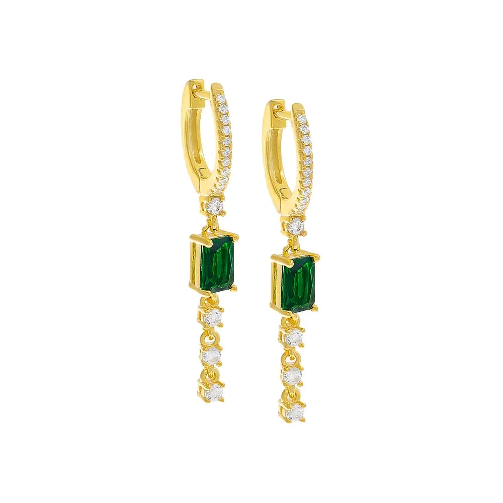 Colored Baguette Drop Huggie Earring 
