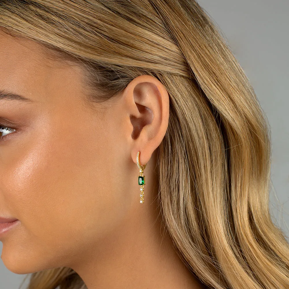 Colored Baguette Drop Huggie Earring 