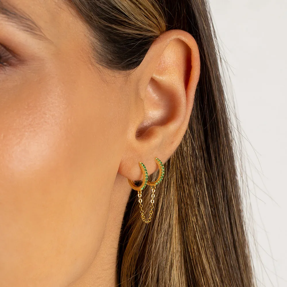 Colored CZ Double Huggie Chain Earring