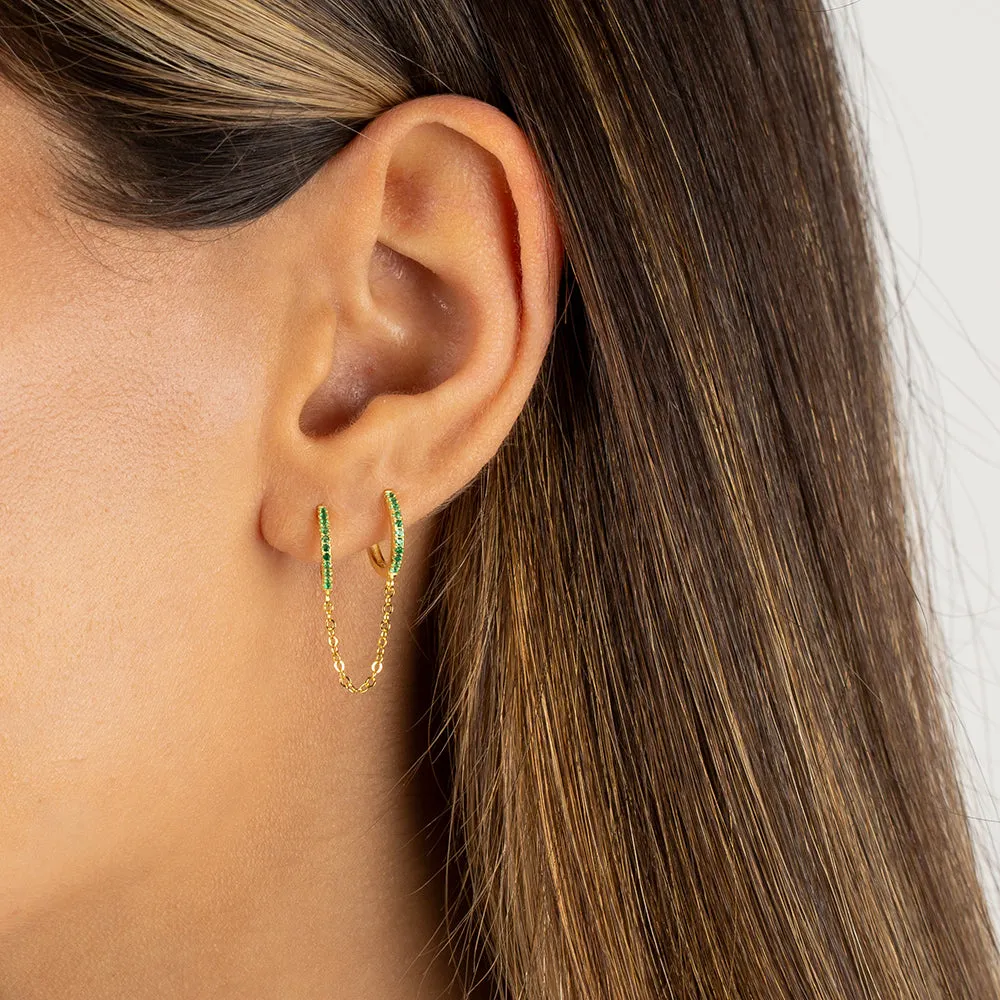 Colored CZ Double Huggie Chain Earring