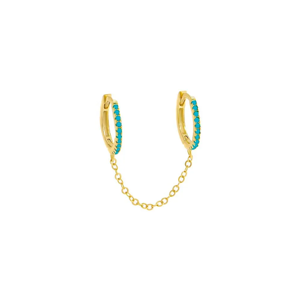 Colored CZ Double Huggie Chain Earring