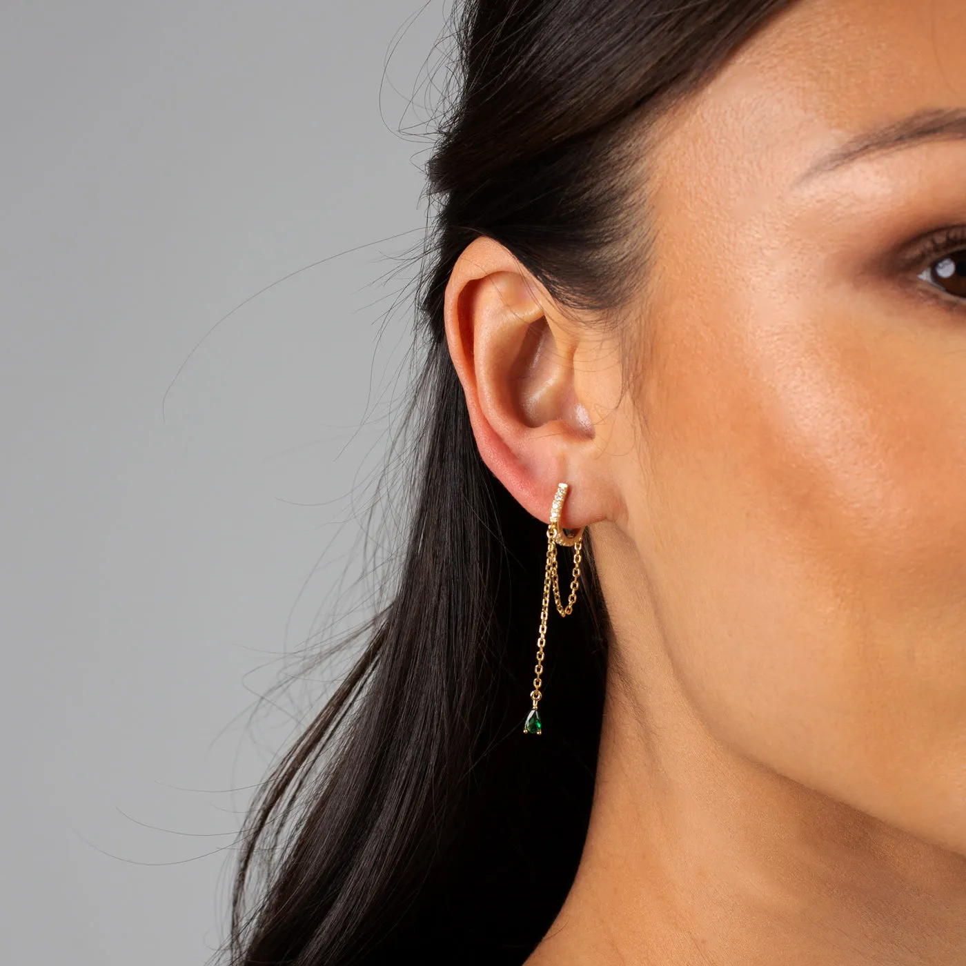 Colored Dangling Marquise Drop Chain Huggie Earring