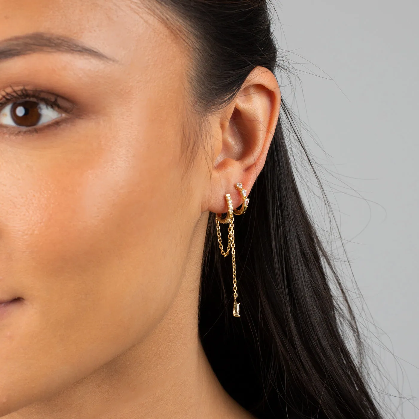 Colored Dangling Marquise Drop Chain Huggie Earring