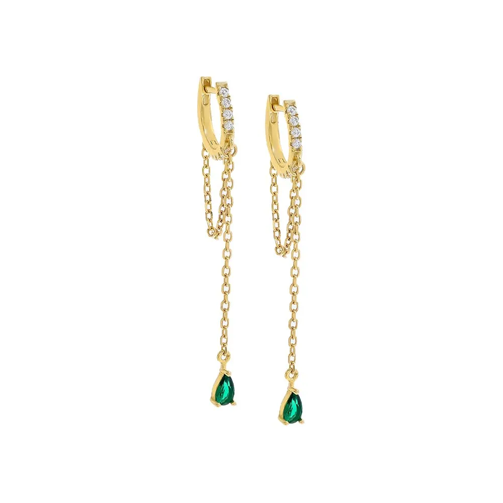 Colored Dangling Marquise Drop Chain Huggie Earring