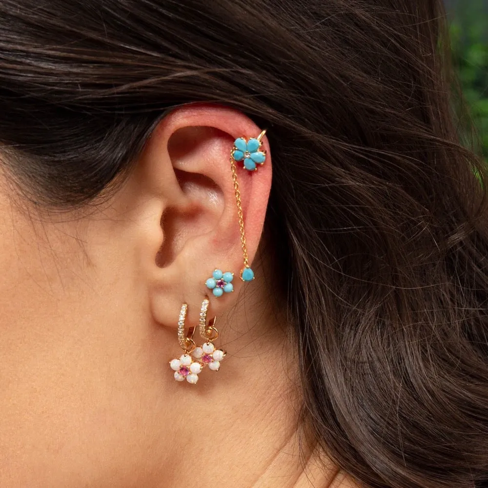 Colored Flower Chain Drop Ear Cuff