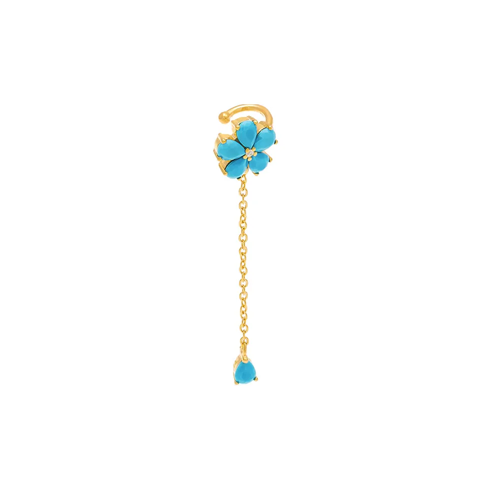 Colored Flower Chain Drop Ear Cuff