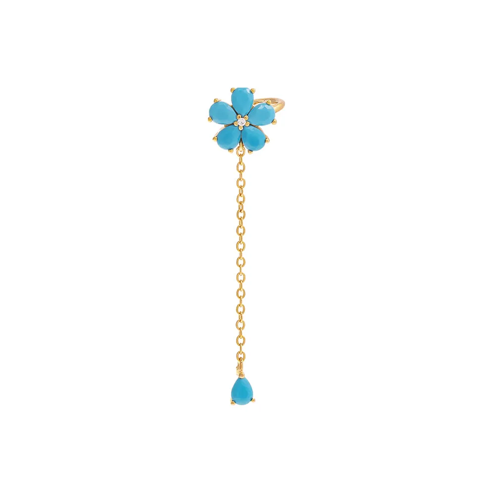 Colored Flower Chain Drop Ear Cuff