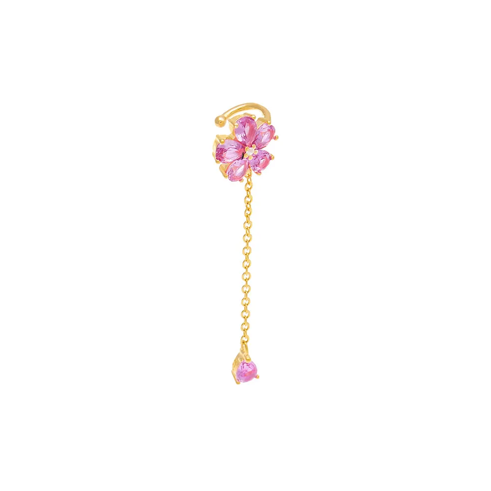 Colored Flower Chain Drop Ear Cuff