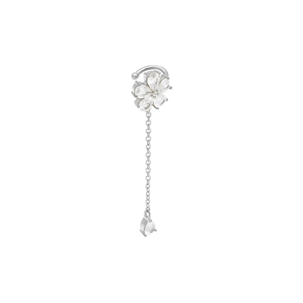 Colored Flower Chain Drop Ear Cuff