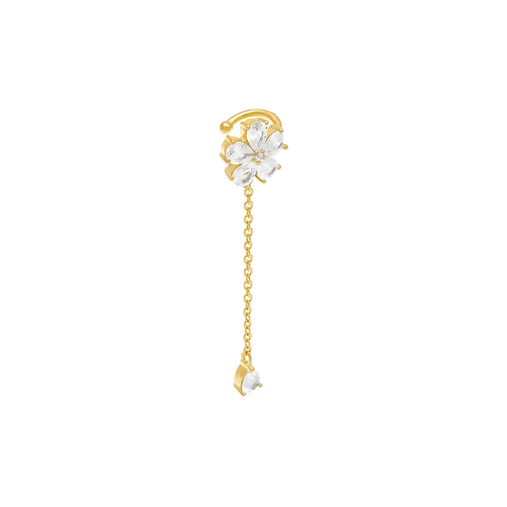 Colored Flower Chain Drop Ear Cuff