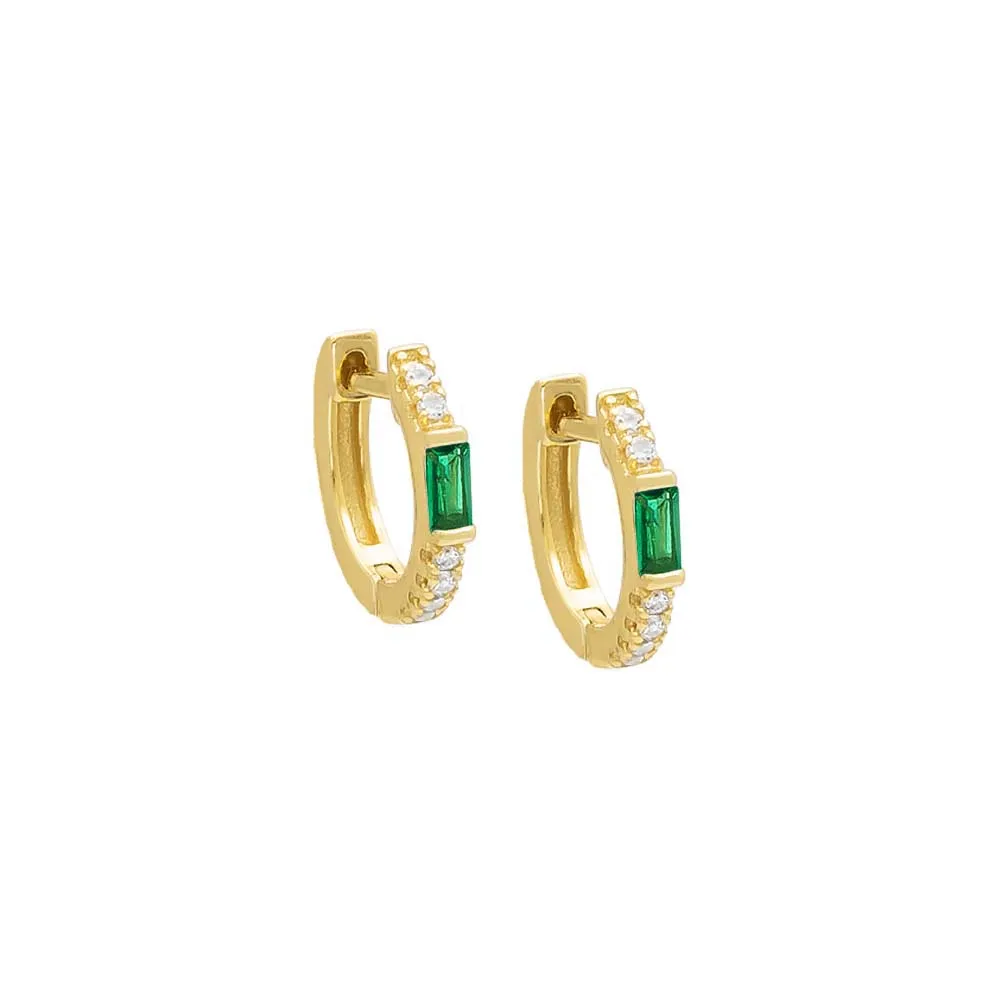 Colored Pavé Baguette Huggie Earring