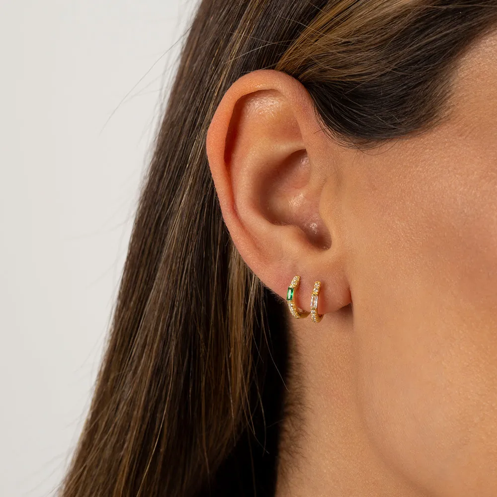 Colored Pavé Baguette Huggie Earring
