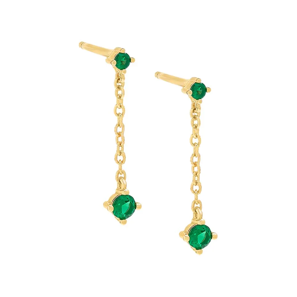 Colored Tiny Solitaire Chain Drop Stud Earring
