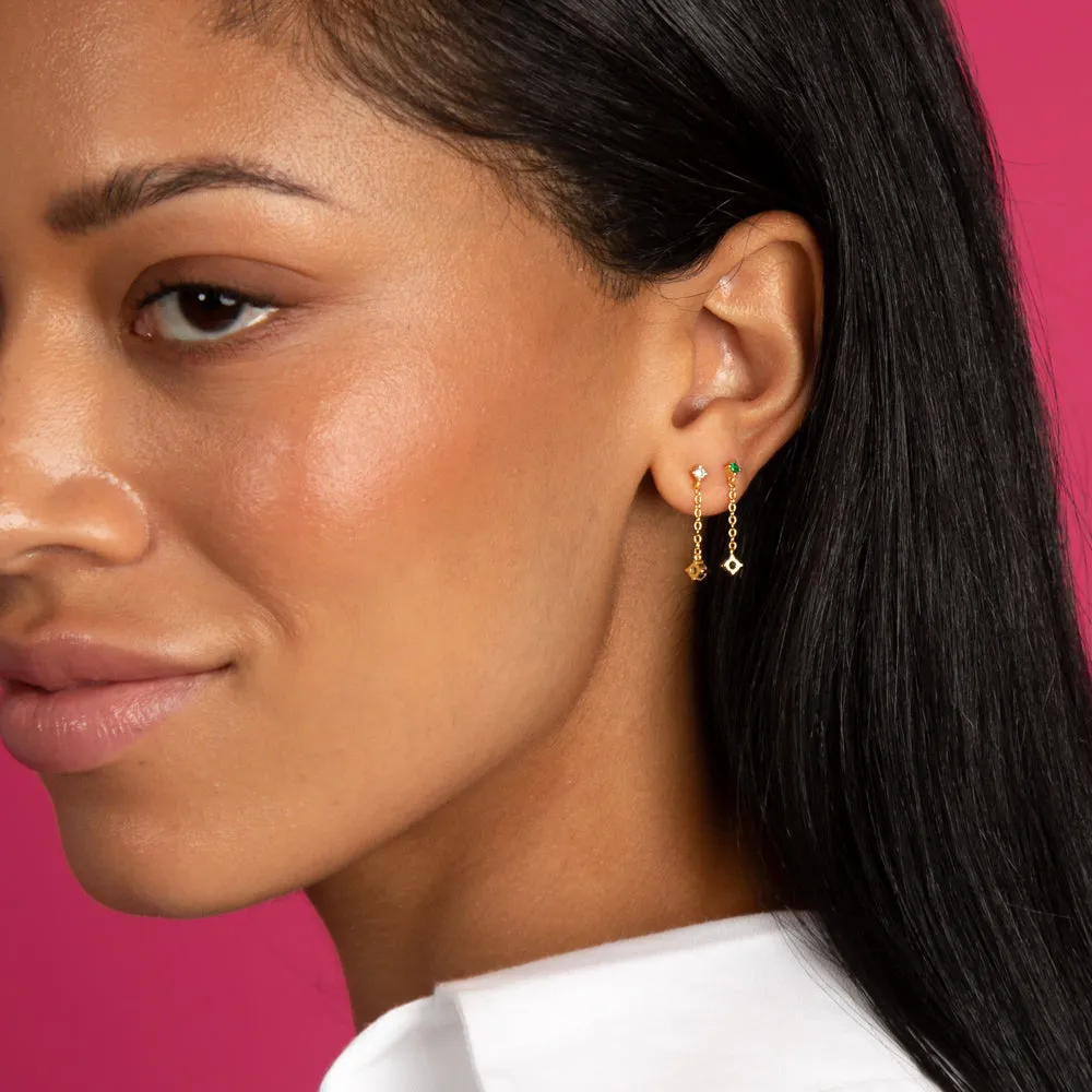 Colored Tiny Solitaire Chain Drop Stud Earring