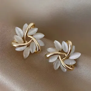 Courtney | Moon Opal and Petal Earrings in Gold