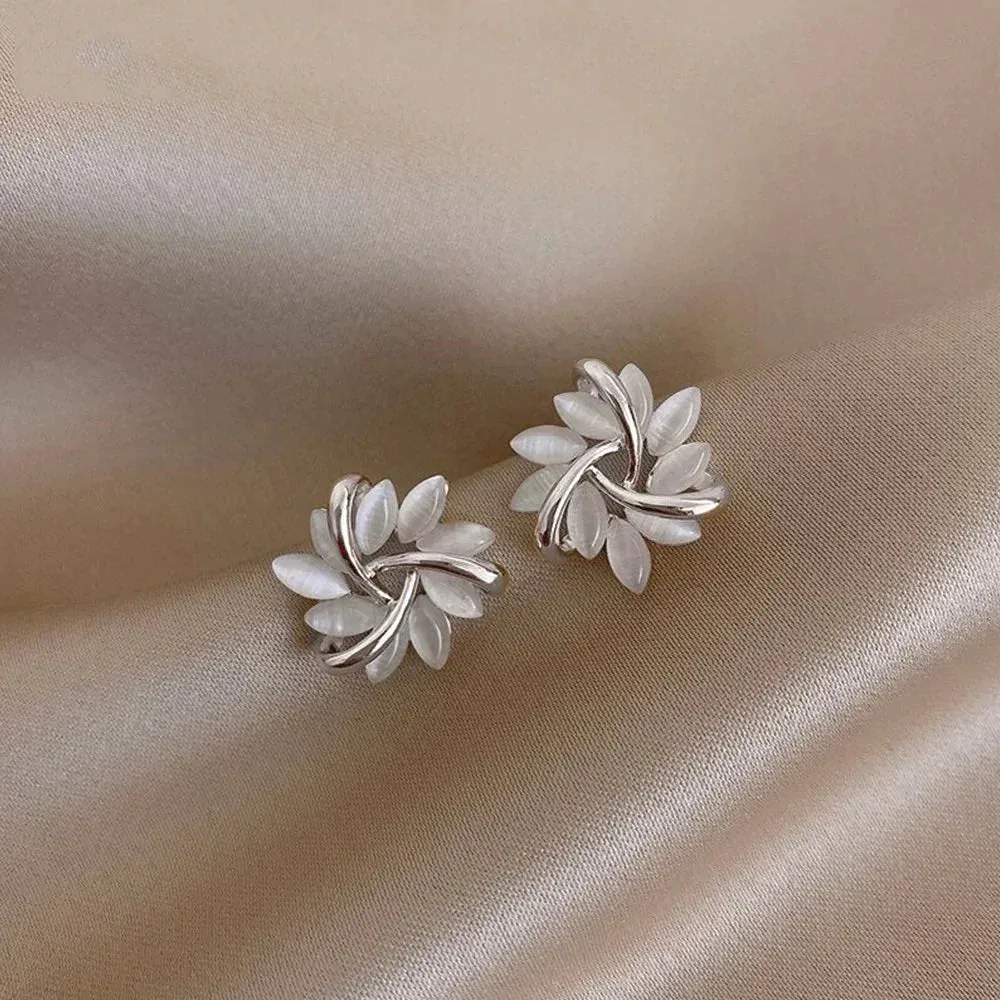 Courtney | Moon Opal and Petal Earrings in Gold