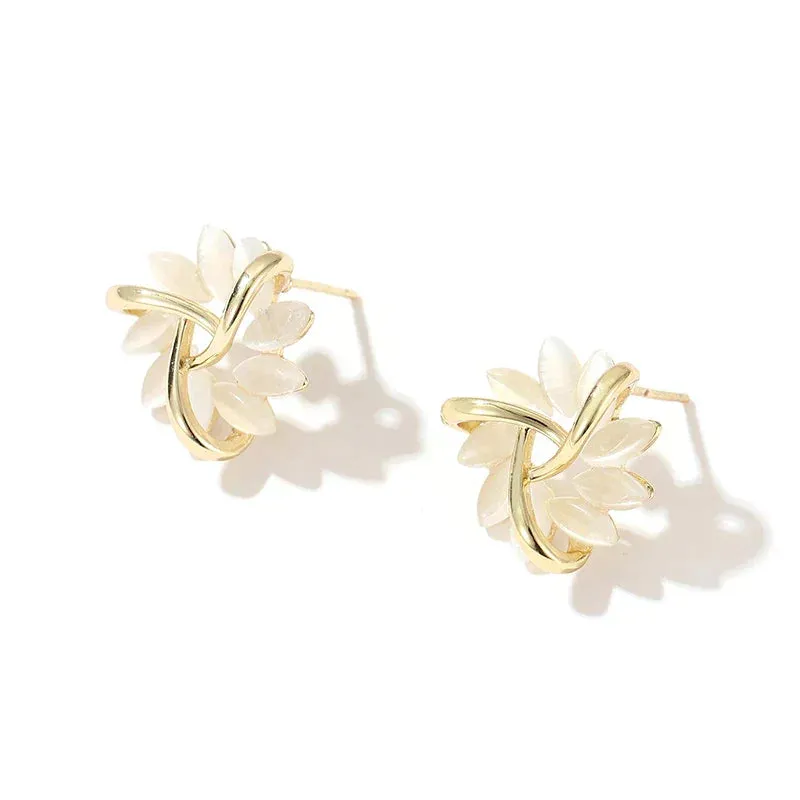 Courtney | Moon Opal and Petal Earrings in Gold