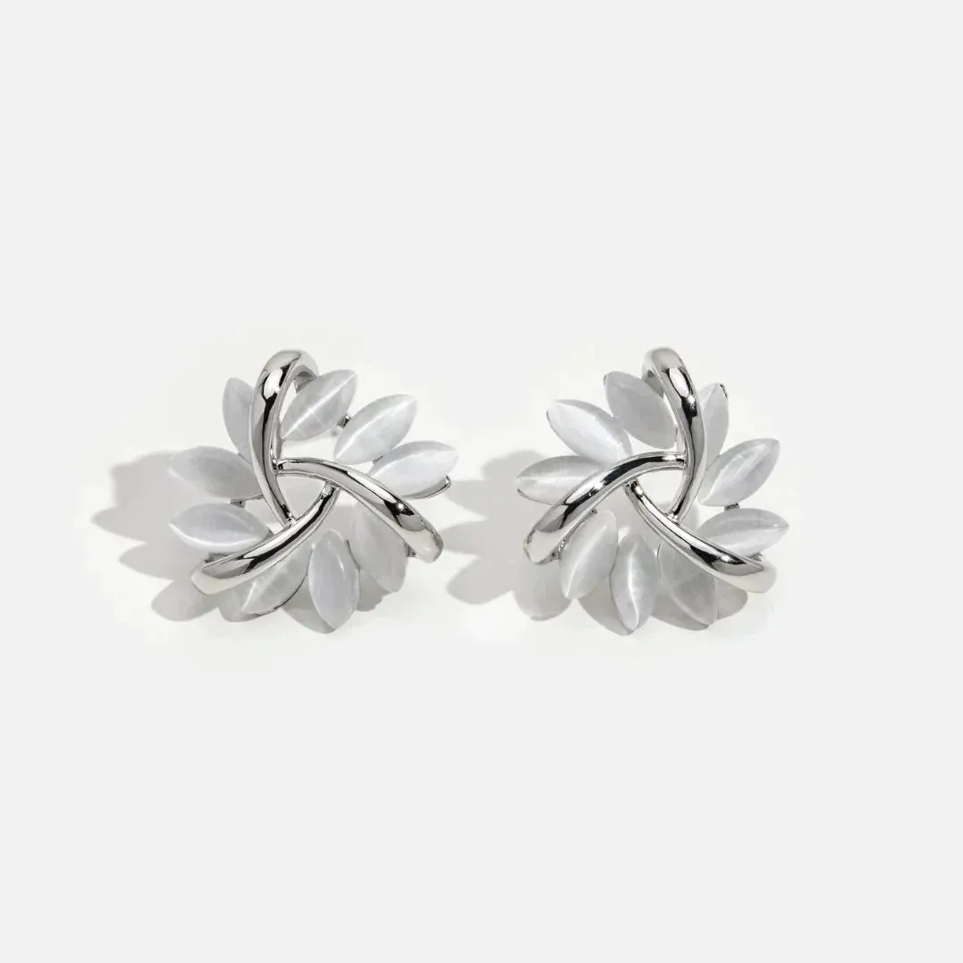 Courtney | Moon Opal and Petal Earrings in Gold