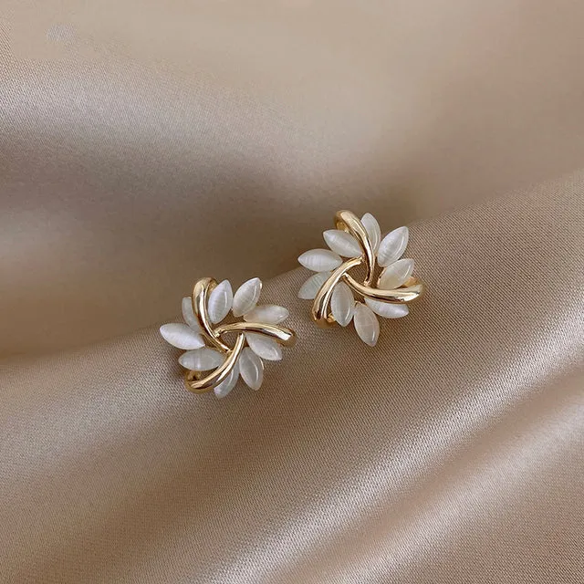 Courtney | Moon Opal and Petal Earrings in Gold