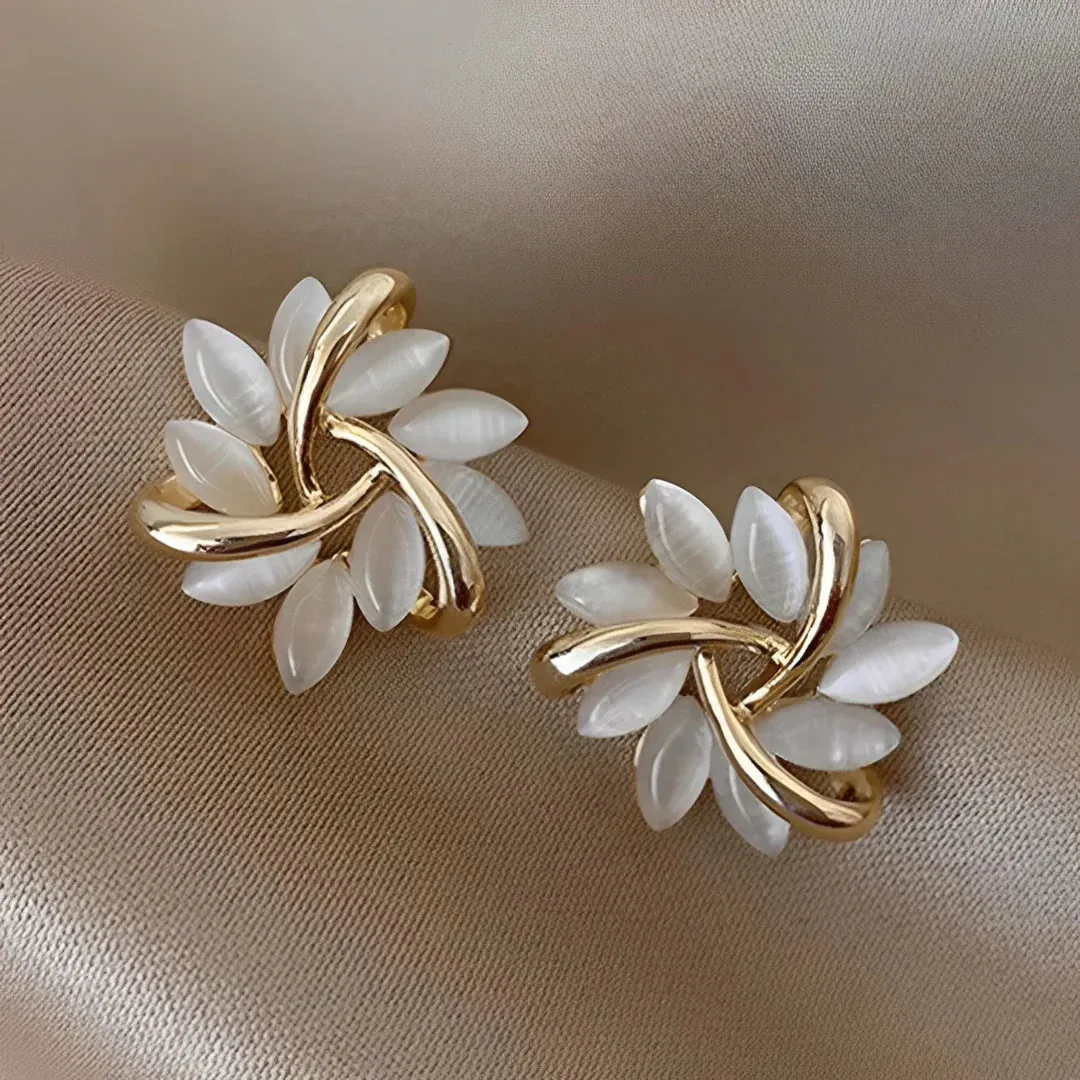 Courtney | Moon Opal and Petal Earrings in Gold