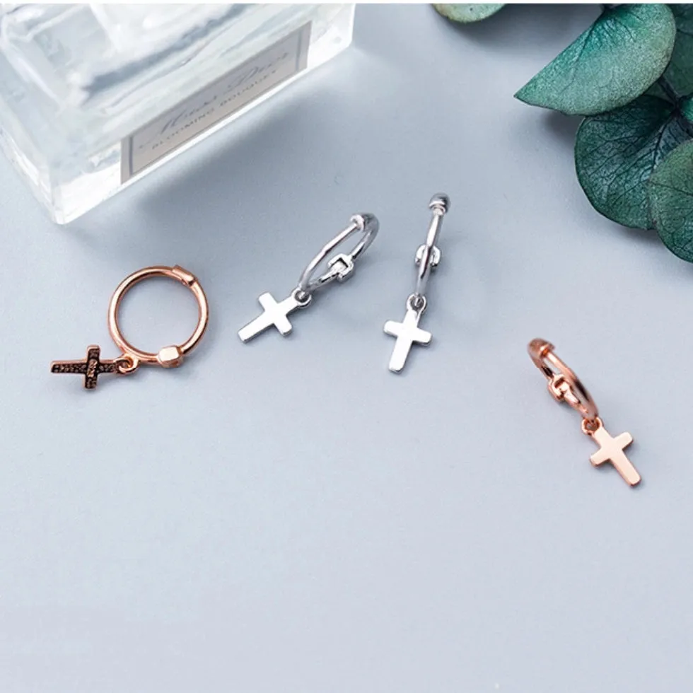 Cross Drop Huggies Earrings-SH026