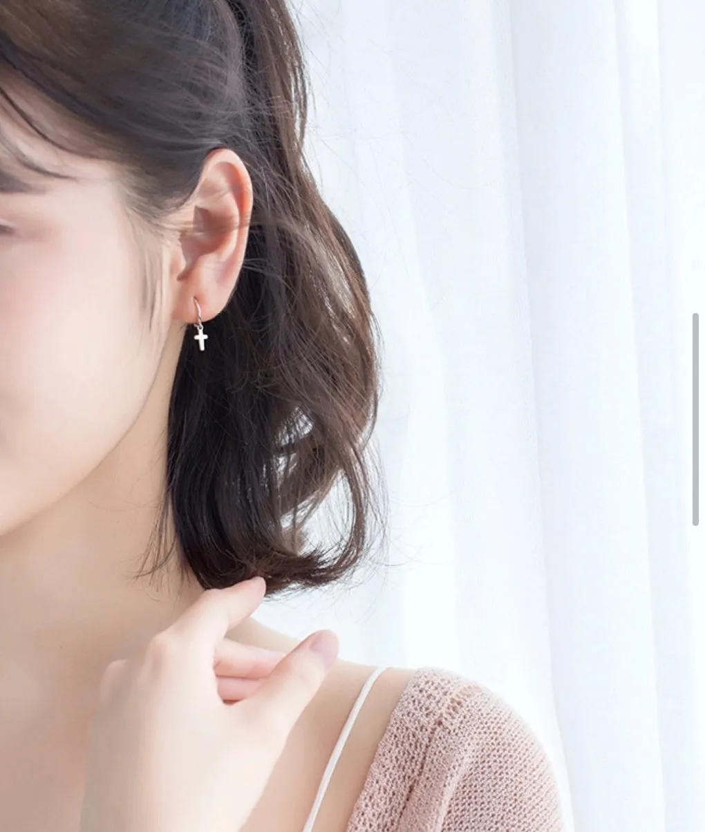 Cross Drop Huggies Earrings-SH026