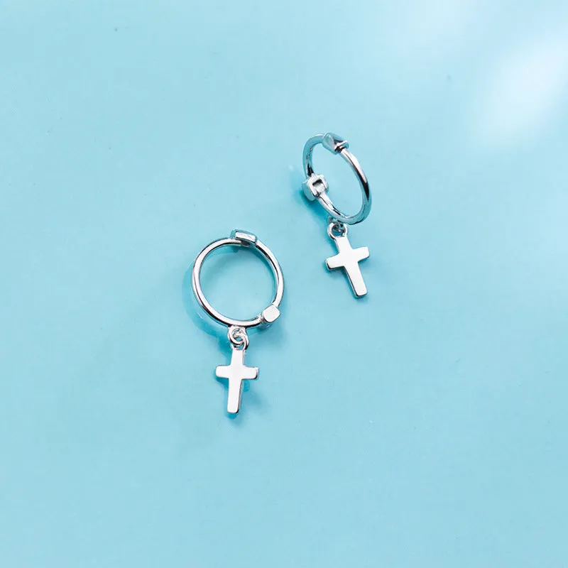 Cross Drop Huggies Earrings-SH026