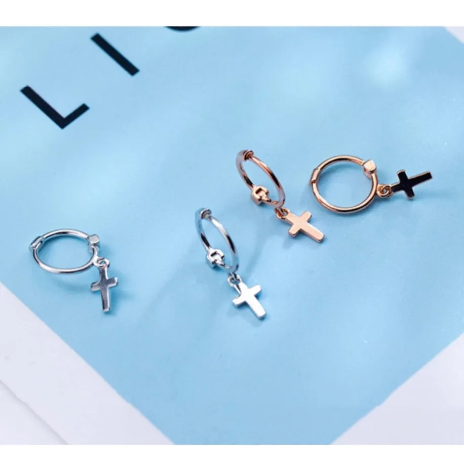 Cross Drop Huggies Earrings-SH026